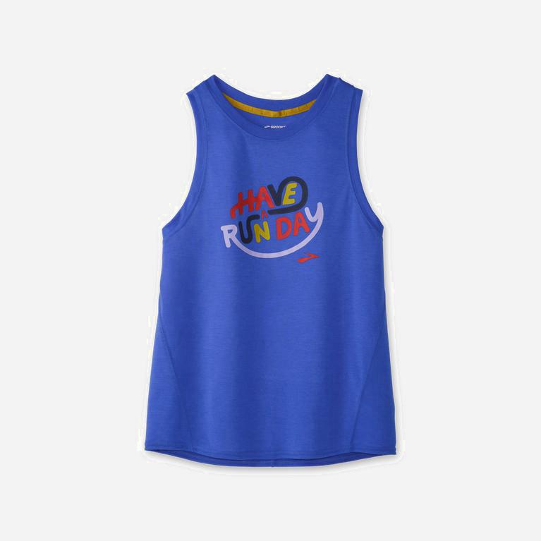 Brooks Distance Graphic Australia - Women's Running Tank Top - Heather Bluetiful/Run Day (540129-QNI